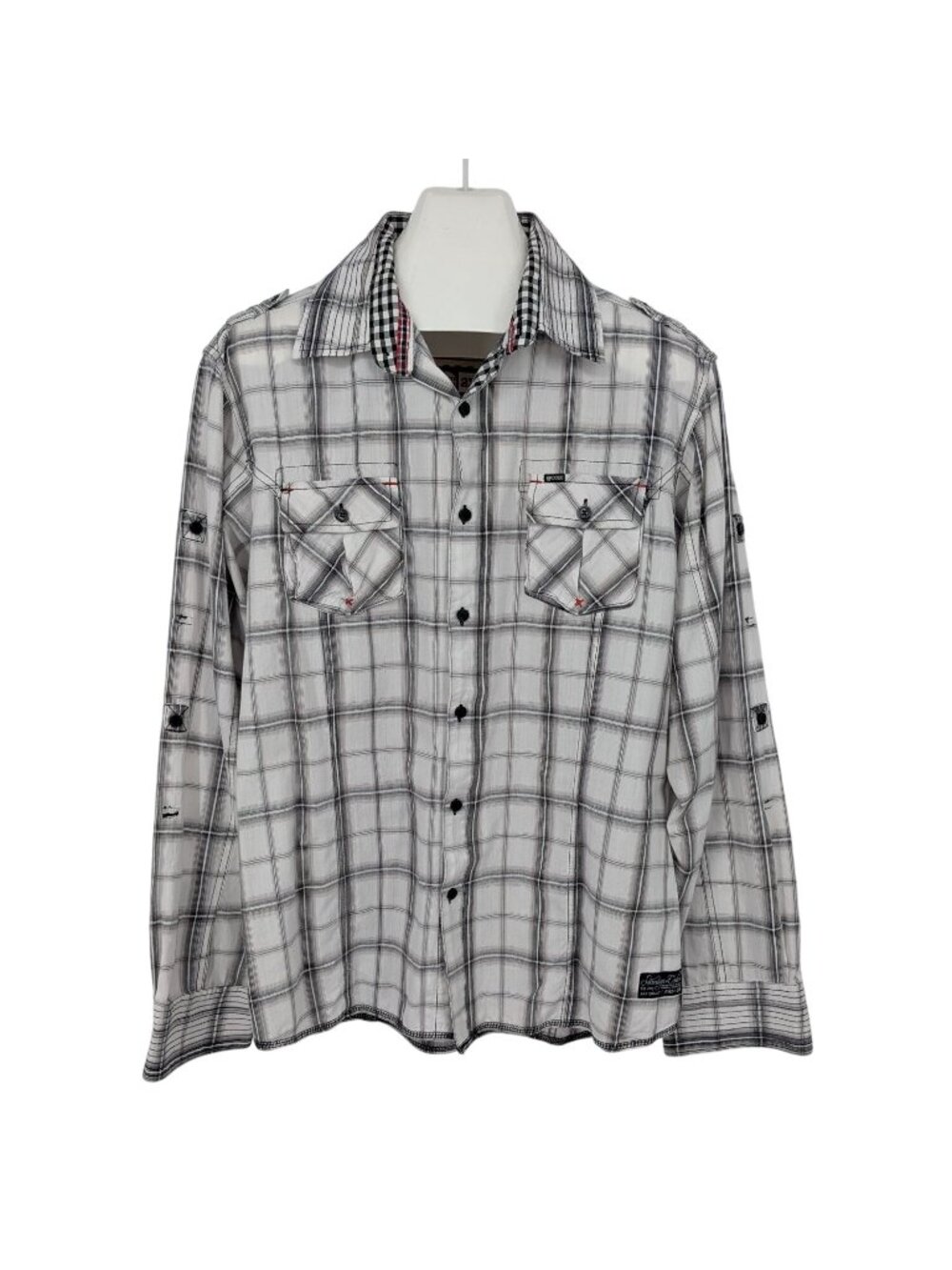 Y2K Plaid Button Up Shirt Long Sleeve Grunge‎ Workwear Skater Streetwear 2XLarge